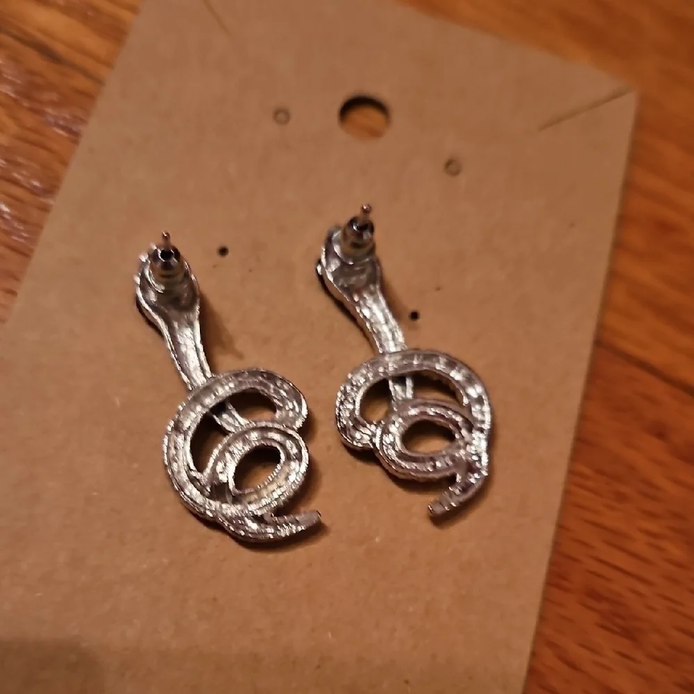 Silver and Rhinestone Snake Earrings, NWT